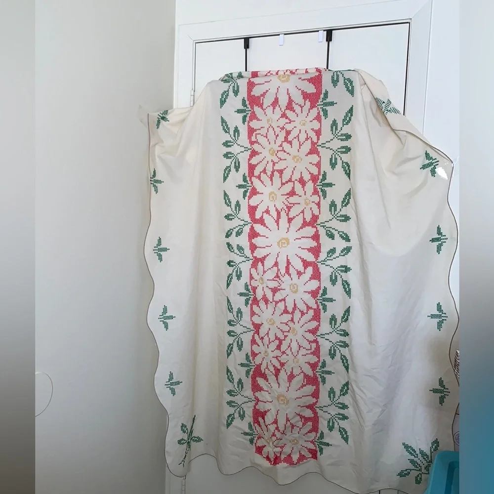 Handmade Sewn Stitched Table Cloth 50 x 67 Pre Owned Few Light Faint Stains